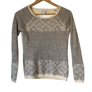 Kenar Merino Wool fair isle Sweater grey cream size Small